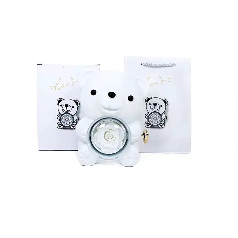 White bear jewelry box with rotating glass rose and necklace gift set on Tampa Home & Garden Store