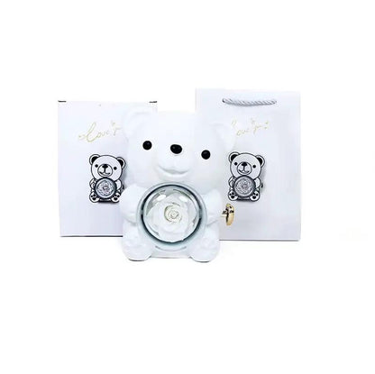 White bear jewelry box with rotating glass rose and necklace gift set on Tampa Home & Garden Store