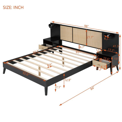 Bed frame with two nightstands and lamps, black finish, 3-piece set by Unique Piece Furniture on Tampa Home & Garden Store