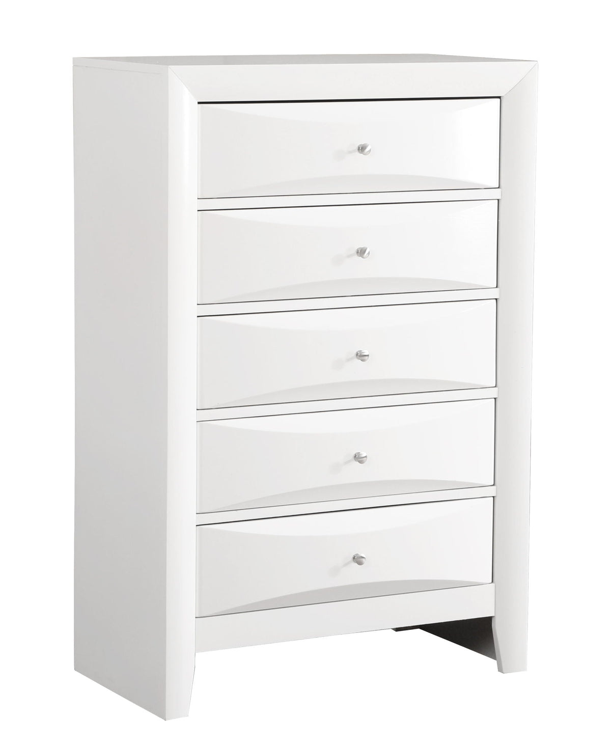 Accent chest with molded resin drawer fronts in white finish, silver knobs on Tampa Home & Garden Store