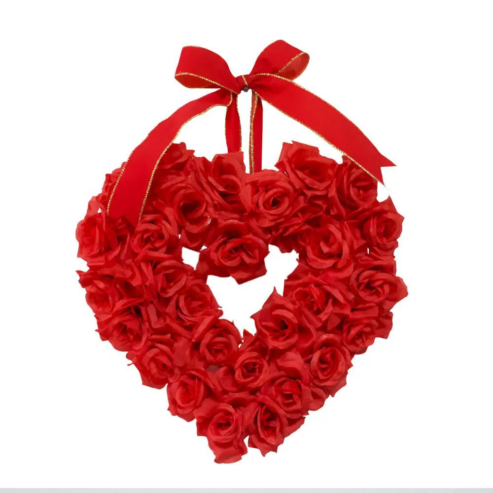 Rose heart wreath made of red roses with gold-trim red ribbon bow by FLIPSTYLEZLLC on Tampa Home & Garden Store