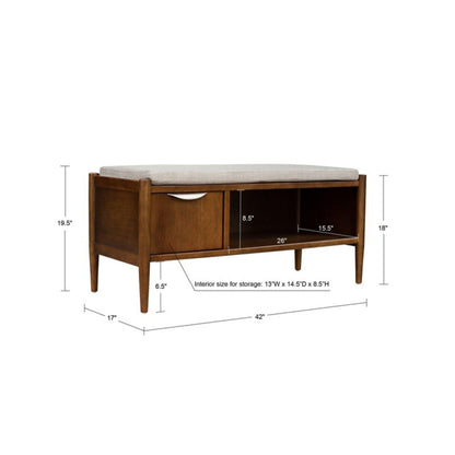 Accent bench with storage and upholstered cushion in walnut brown wood finish by HouseOfZazla on Tampa Home & Garden Store