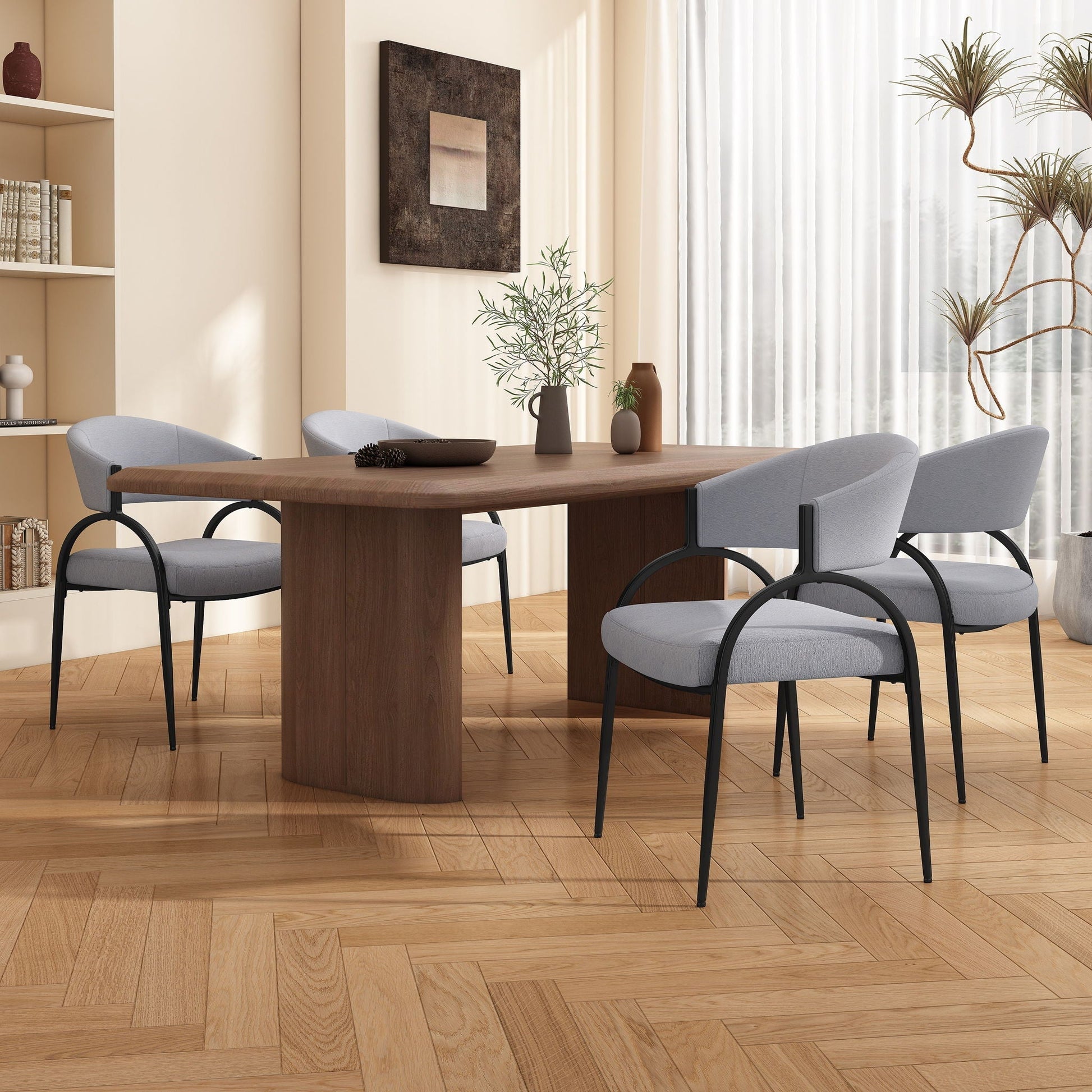 Contemporary upholstered dining chairs with metal legs, set of 2, light gray fabric on Tampa Home & Garden Store