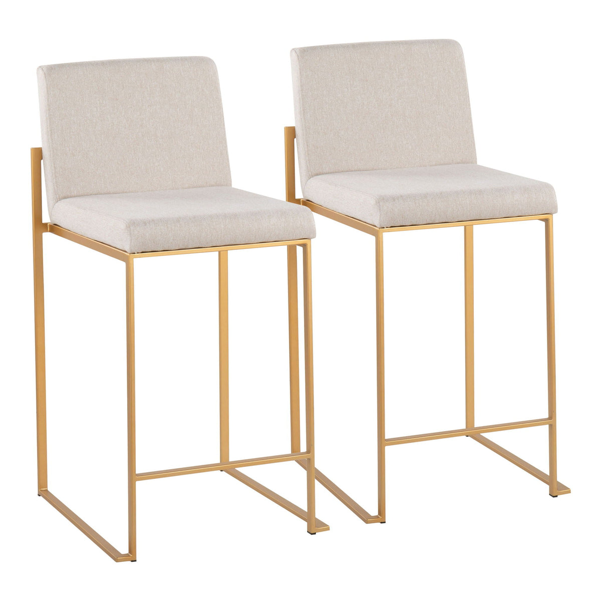 Contemporary high back counter stools(2) beige upholstered seat gold frame HouseOfZazla on Tampa Home & Garden Store