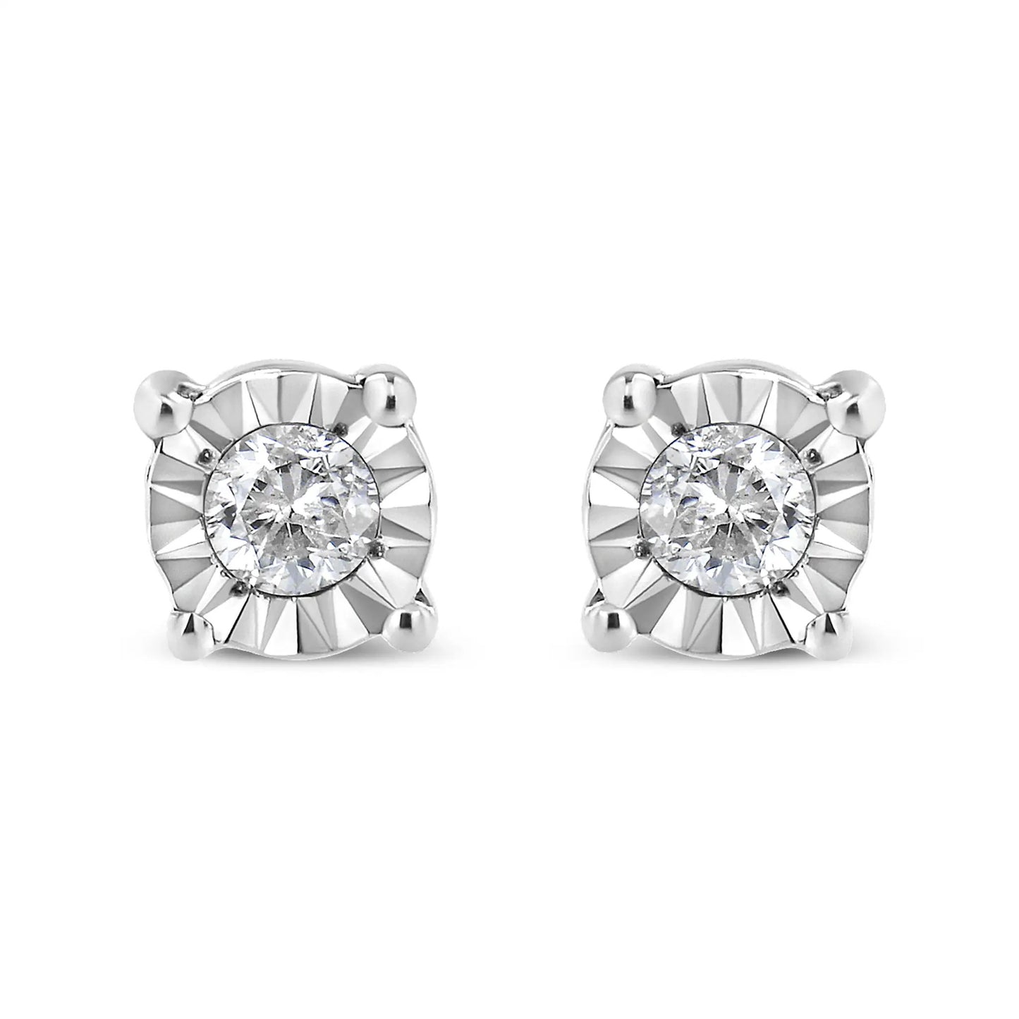 Diamond stud earrings with round brilliant-cut diamonds in a silver-tone Miracle-Set, pair on Tampa Home & Garden Store