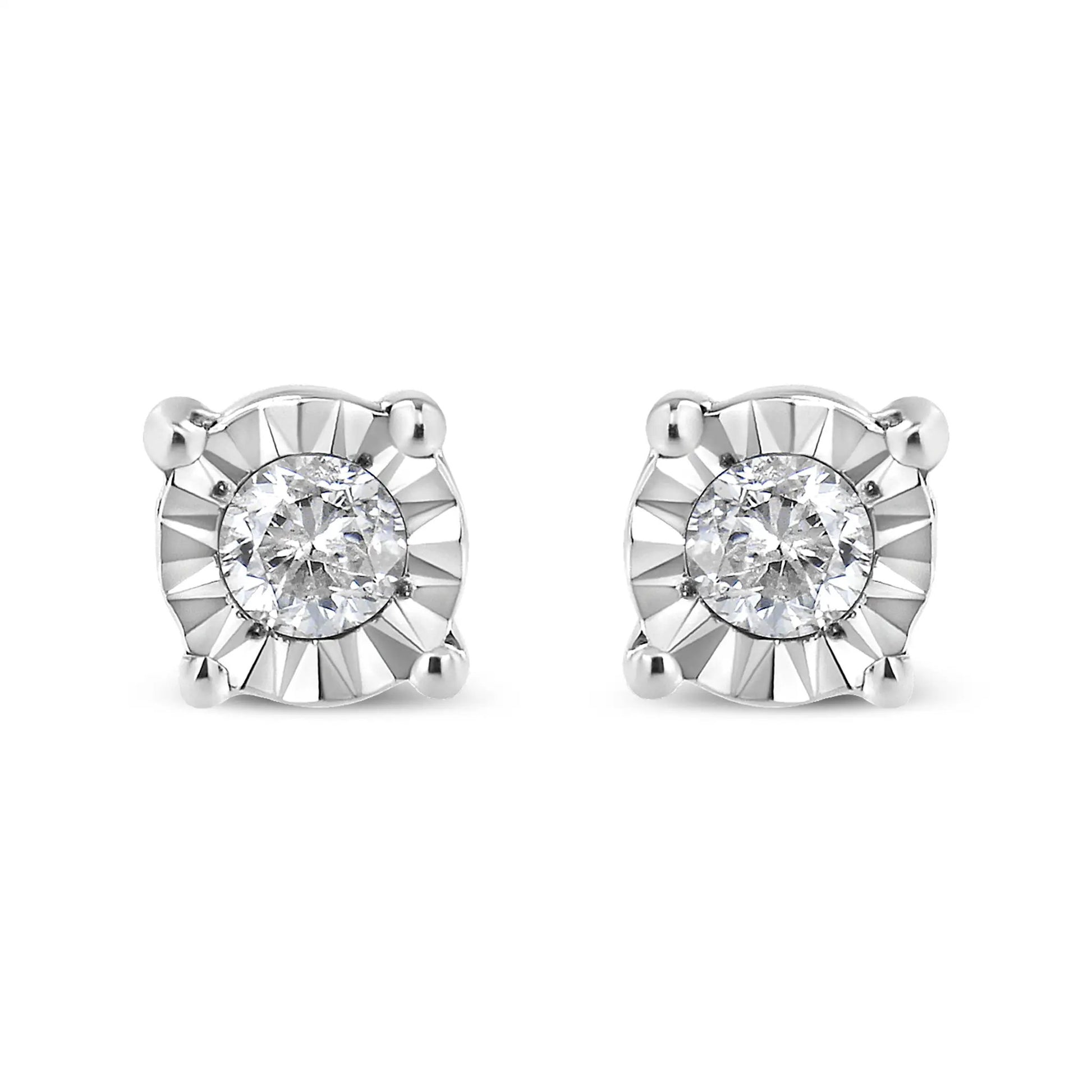 Diamond stud earrings with round brilliant-cut diamonds in a silver-tone Miracle-Set, pair on Tampa Home & Garden Store
