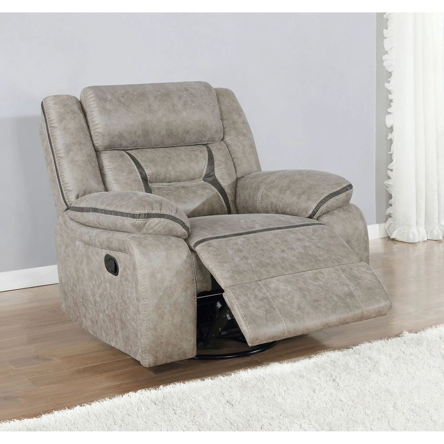 Brazelton Swivel Glider Recliner in taupe suede-like fabric by Unique Piece Furniture on Tampa Home & Garden Store