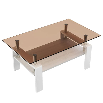 Rectangular Coffee Table With Tempered Glass Top