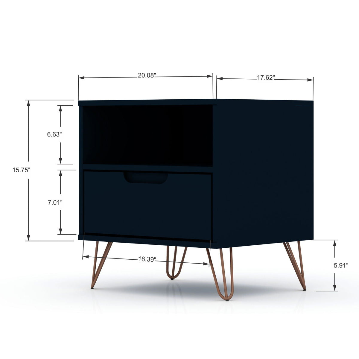Rockefeller Nightstand with 1 Drawer and splayed legs, navy finish by HouseOfZazla on Tampa Home & Garden Store