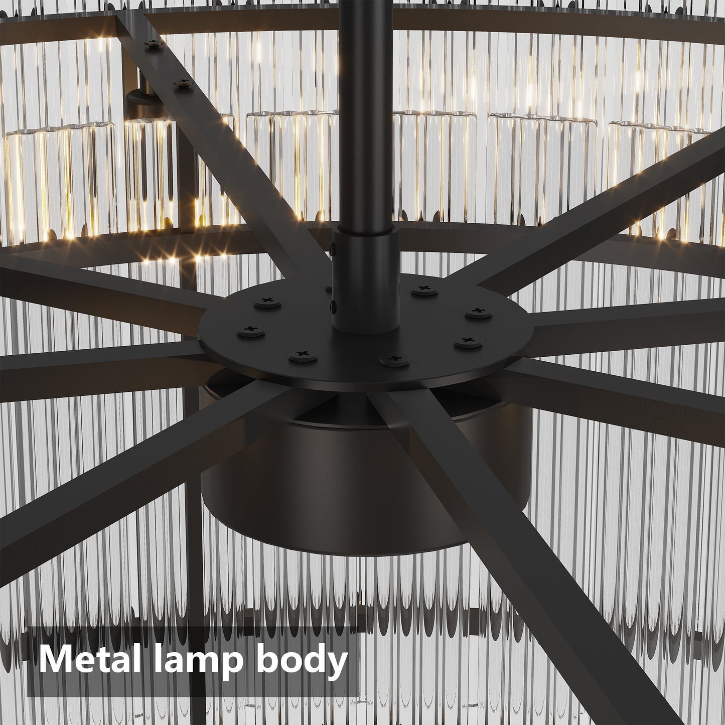 37-Inch Modern Black 8-Light Crystal Chandelier with black metal frame and prisms HouseOfZazla on Tampa Home & Garden Store