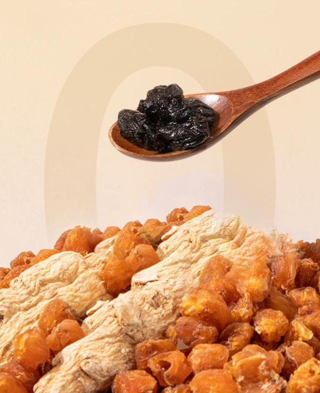 Yuling American Ginseng Longan Cinnamon LotusSeed dried mix Perfecsy, dark longan on spoon on Tampa Home & Garden Store
