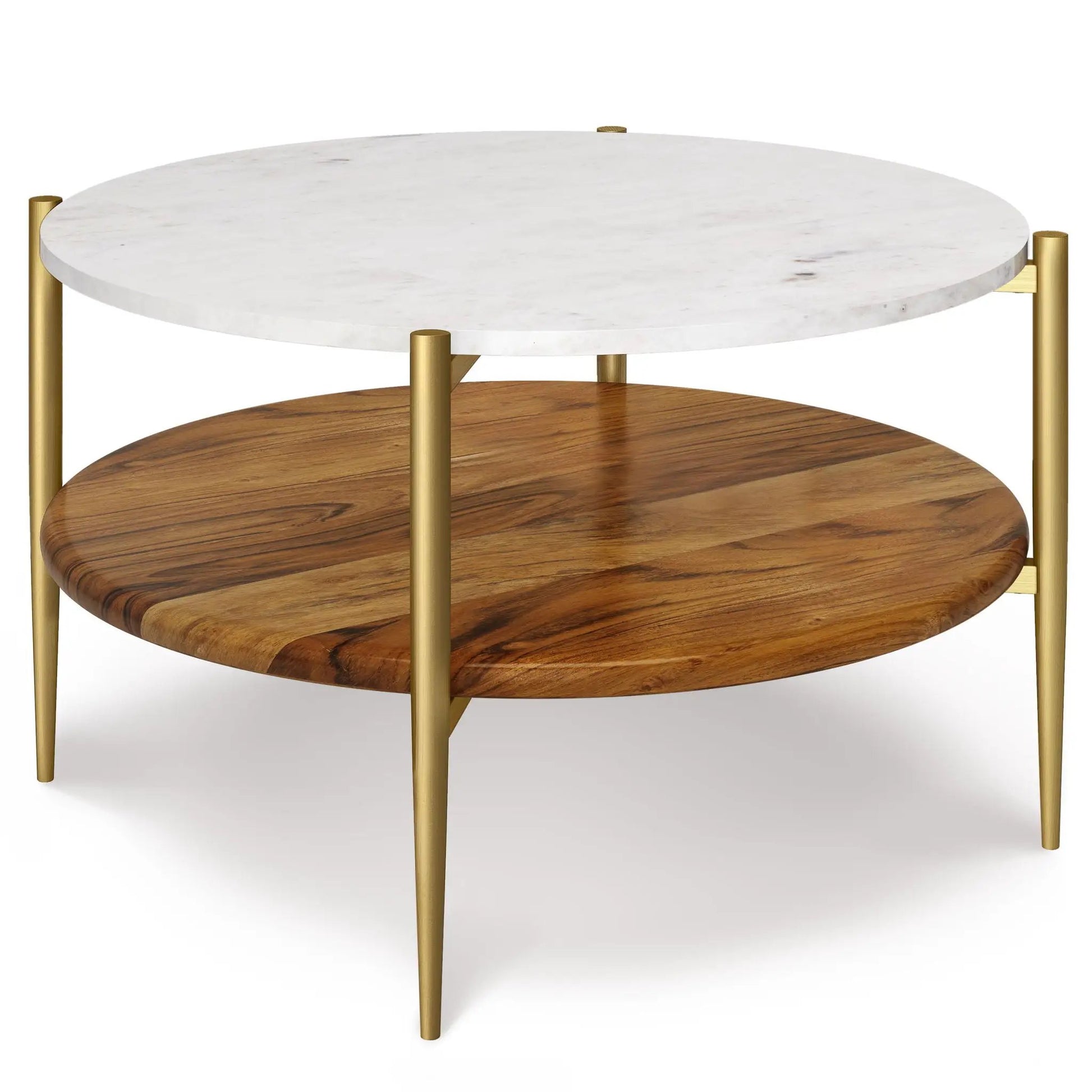 Wagner round marble & wood coffee table by Unique Piece Furniture white marble top and gold legs on Tampa Home & Garden Store