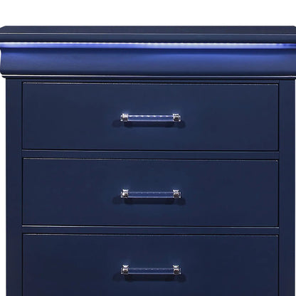 Charlston Chest With LED, navy blue accent chest with chrome handles and top LED strip on Tampa Home & Garden Store