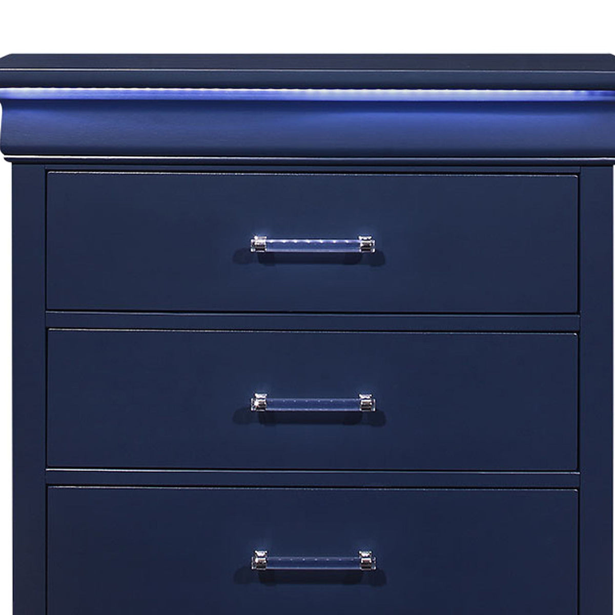 Charlston Accent Chest with LED Lighting in navy blue finish, chrome pulls by HouseOfZazla on Tampa Home & Garden Store