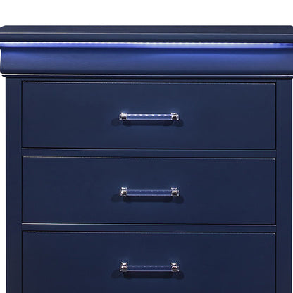 Charlston Accent Chest with LED Lighting in navy blue finish, chrome pulls by HouseOfZazla on Tampa Home & Garden Store