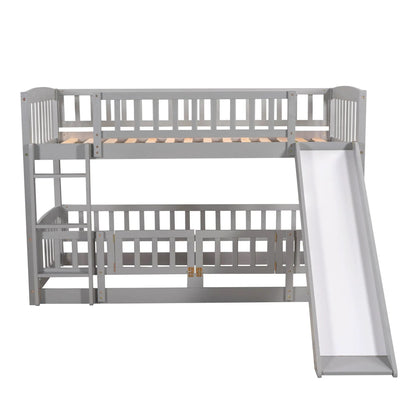 Low Bunk Bed With Slide Fence and Ladder