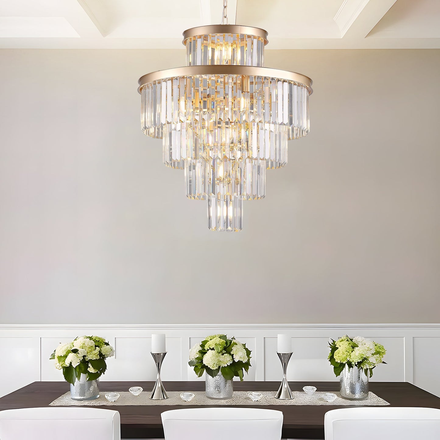 HouseOfZazla Golden Luxury Crystal Chandelier 23.6 Inch with gold metal frame and crystal prisms on Tampa Home & Garden Store