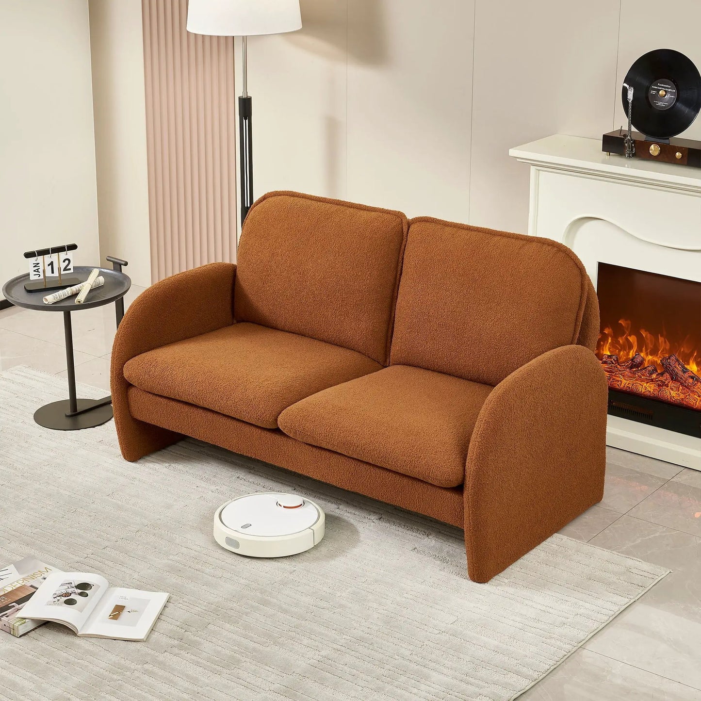 Loveseat sofa brown sherpa fabric by Unique Piece Furniture; compact living room seating on Tampa Home & Garden Store