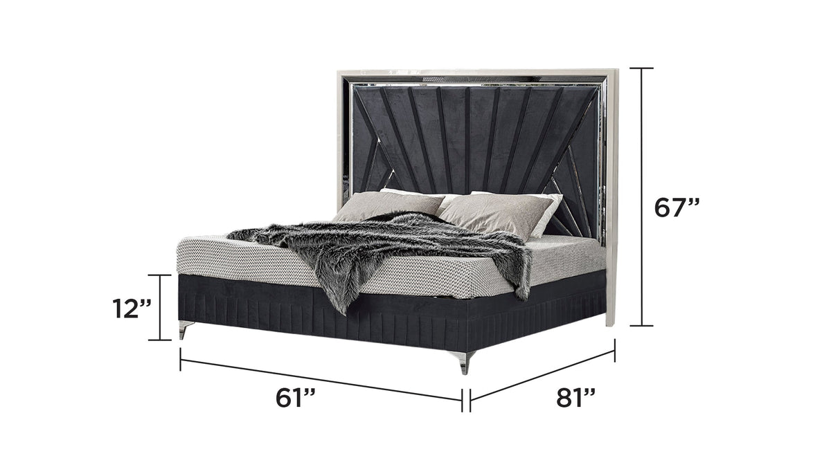 Lavita 5Pc Queen Upholstered Bedroom Set tufted headboard with chrome frame by HouseOfZazla on Tampa Home & Garden Store