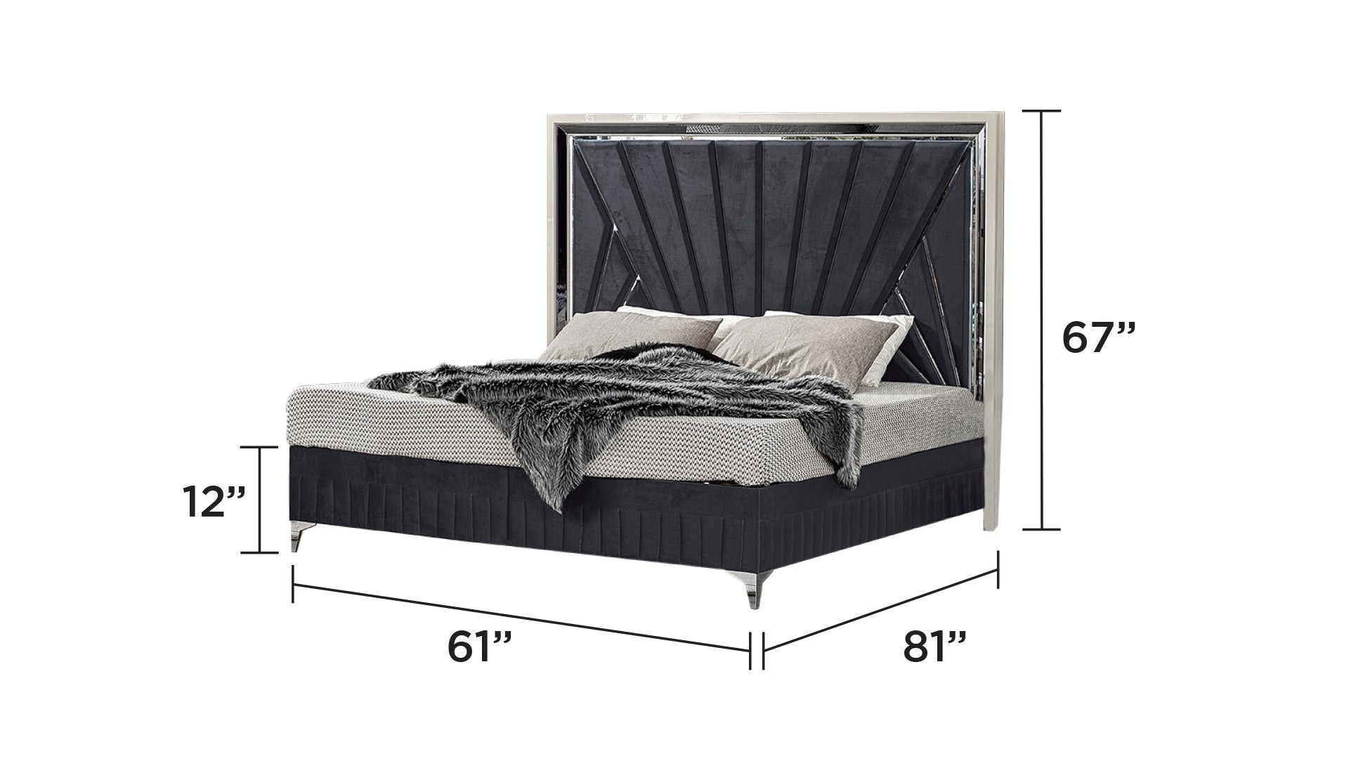 Lavita 5Pc Queen Upholstered Bedroom Set tufted headboard with chrome frame by HouseOfZazla on Tampa Home & Garden Store