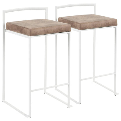 Fuji stackable counter stool set, white metal frame with taupe cushions, 2 stools on Tampa Home & Garden Store