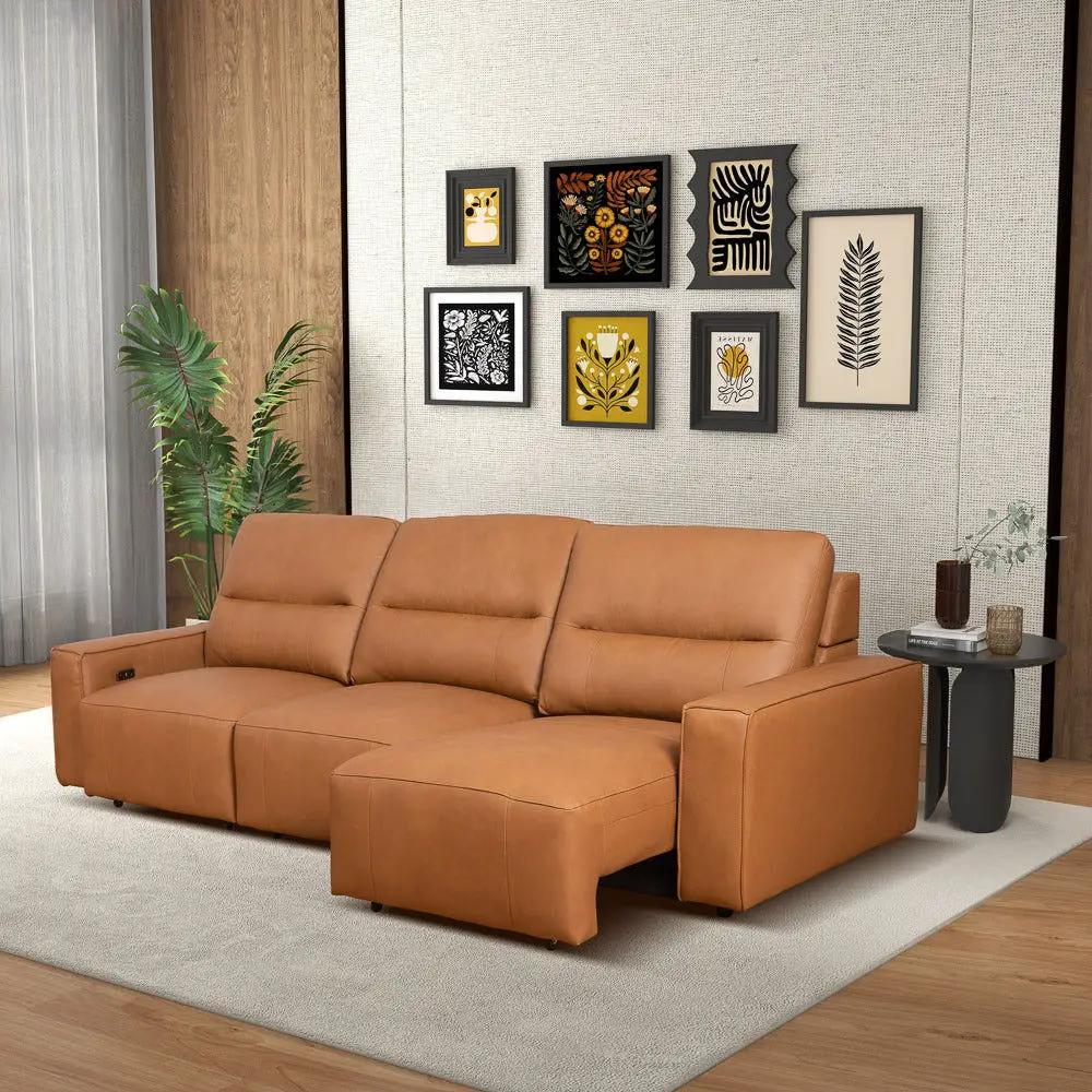 Grant triple power convertible sofa in cognac leather, reclining sectional on Tampa Home & Garden Store