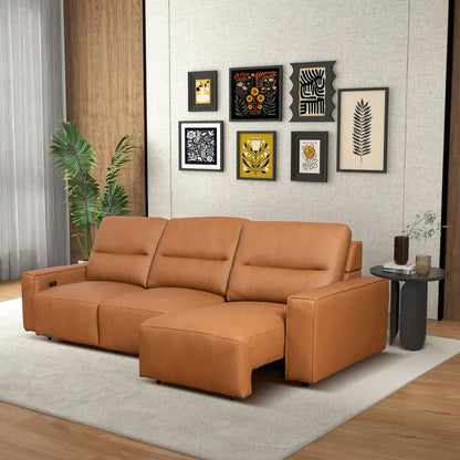Grant triple power convertible sofa in cognac leather, reclining sectional on Tampa Home & Garden Store