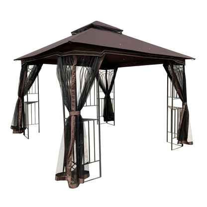 Patio gazebo tent with ventilated double roof and mosquito net brown HouseOfZazla on Tampa Home & Garden Store