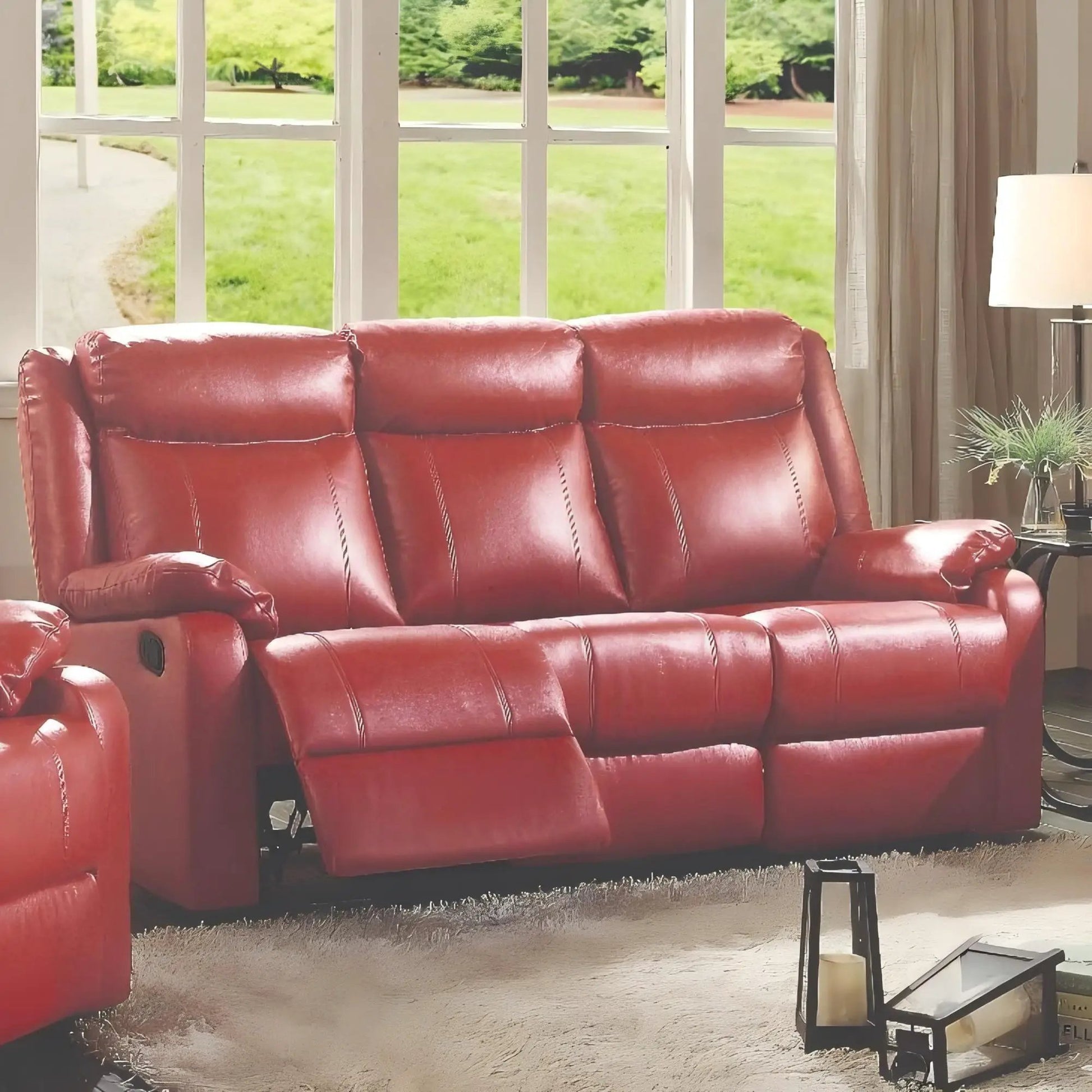 Contemporary Three Seater Sofa, red leather reclining by Unique Piece Furniture on Tampa Home & Garden Store