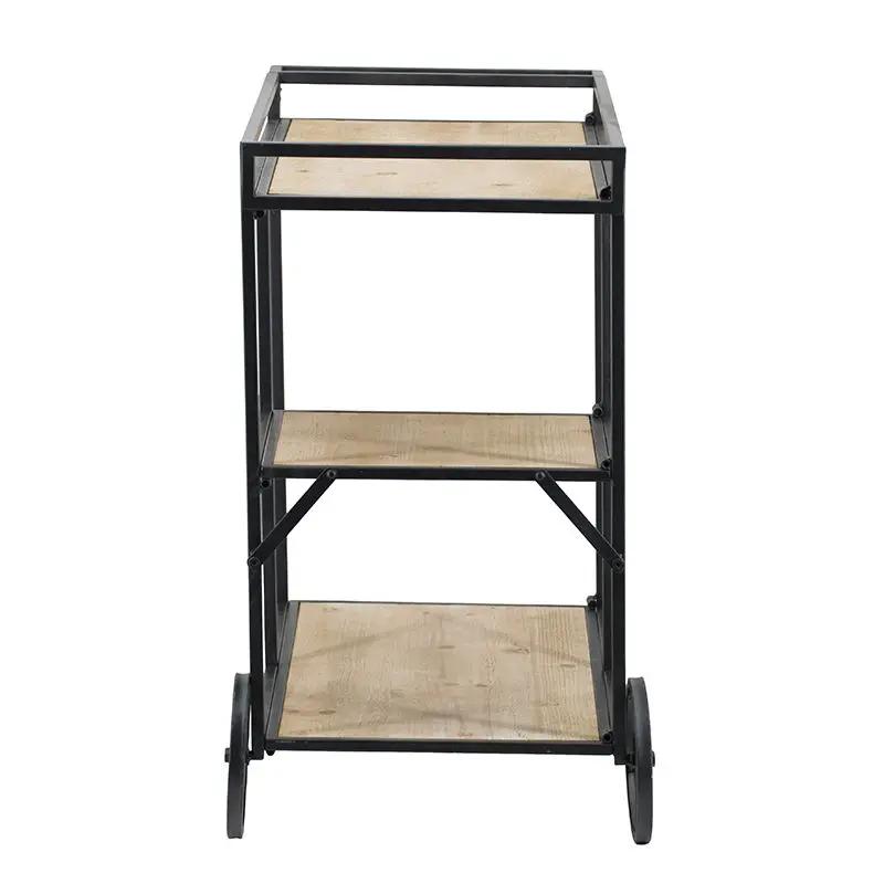 Shelf With Wheel Black and Brown Wood Finish