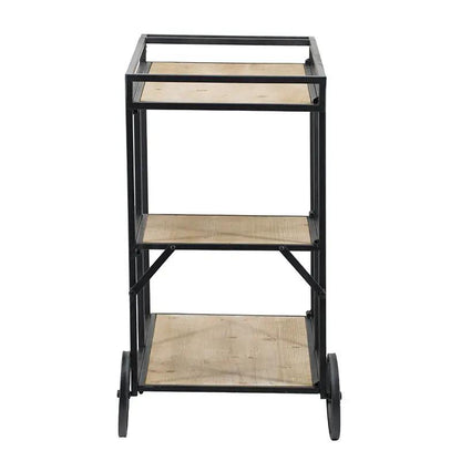 Shelf With Wheel Black and Brown Wood Finish