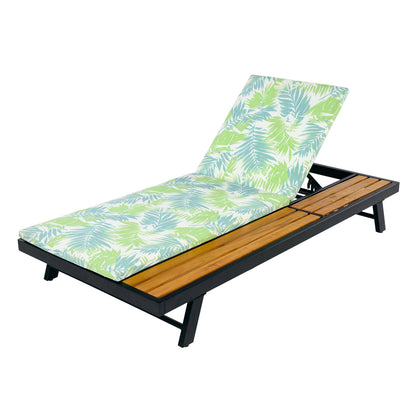 Black Iron and Teak Outdoor Chaise Lounge Set