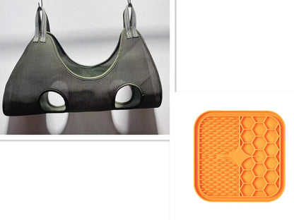 Pet Zen hammock for small/med pets, dark green fabric with leg holes; orange honeycomb mat on Tampa Home & Garden Store