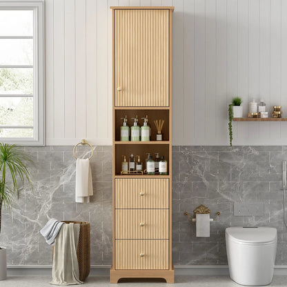 Tall Bathroom Cabinet With Door and Drawers Wood