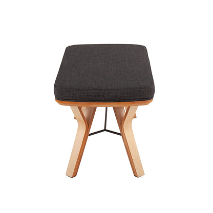 Mid Century Upholstered Bench with Cushioned Seat in dark gray fabric wood legs HouseOfZazla on Tampa Home & Garden Store