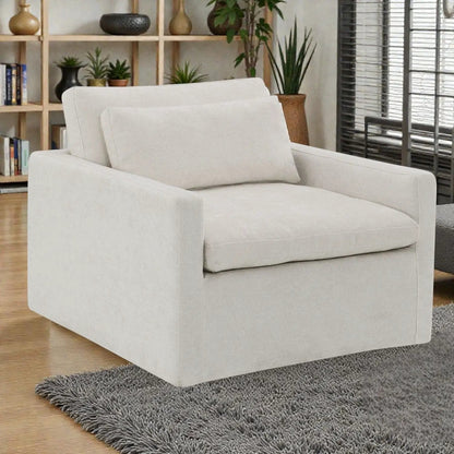 Naveen Swivel Chair with 1 Toss Pillow, beige fabric upholstery, Unique Piece Furniture on Tampa Home & Garden Store