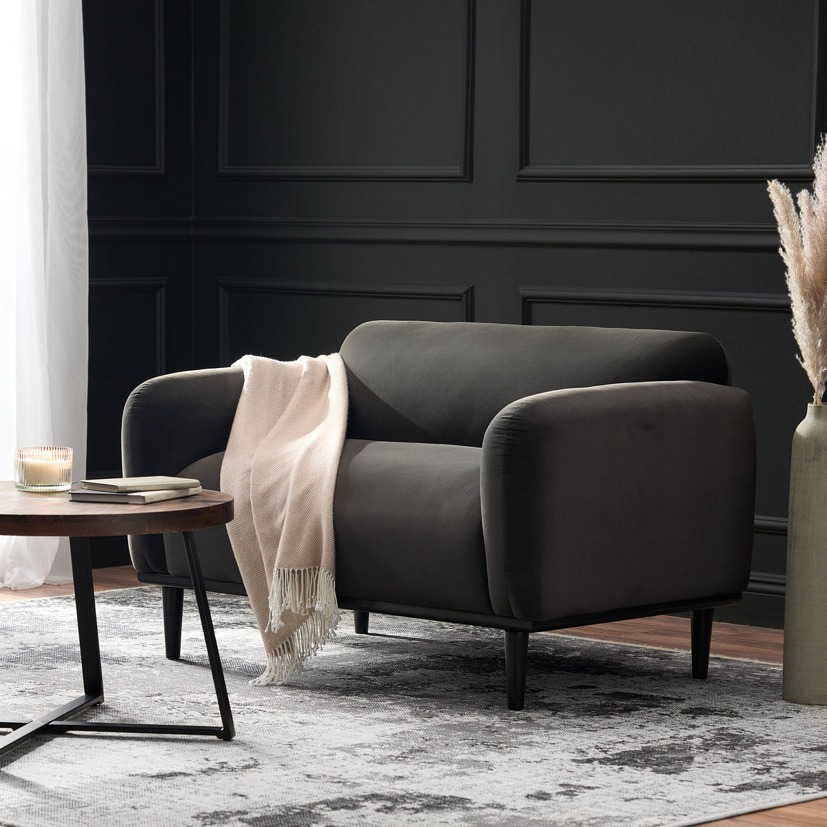 Contemporary Dark Loveseat and Velvet Sofa
