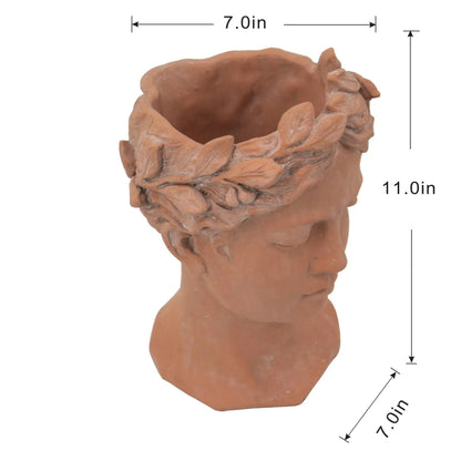 Visage Head Bust Planter Brown Cement Indoor Use