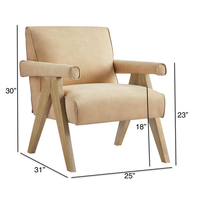 Nessi Arm Chair with solid wood A-frame in light brown leather by HouseOfZazla on Tampa Home & Garden Store