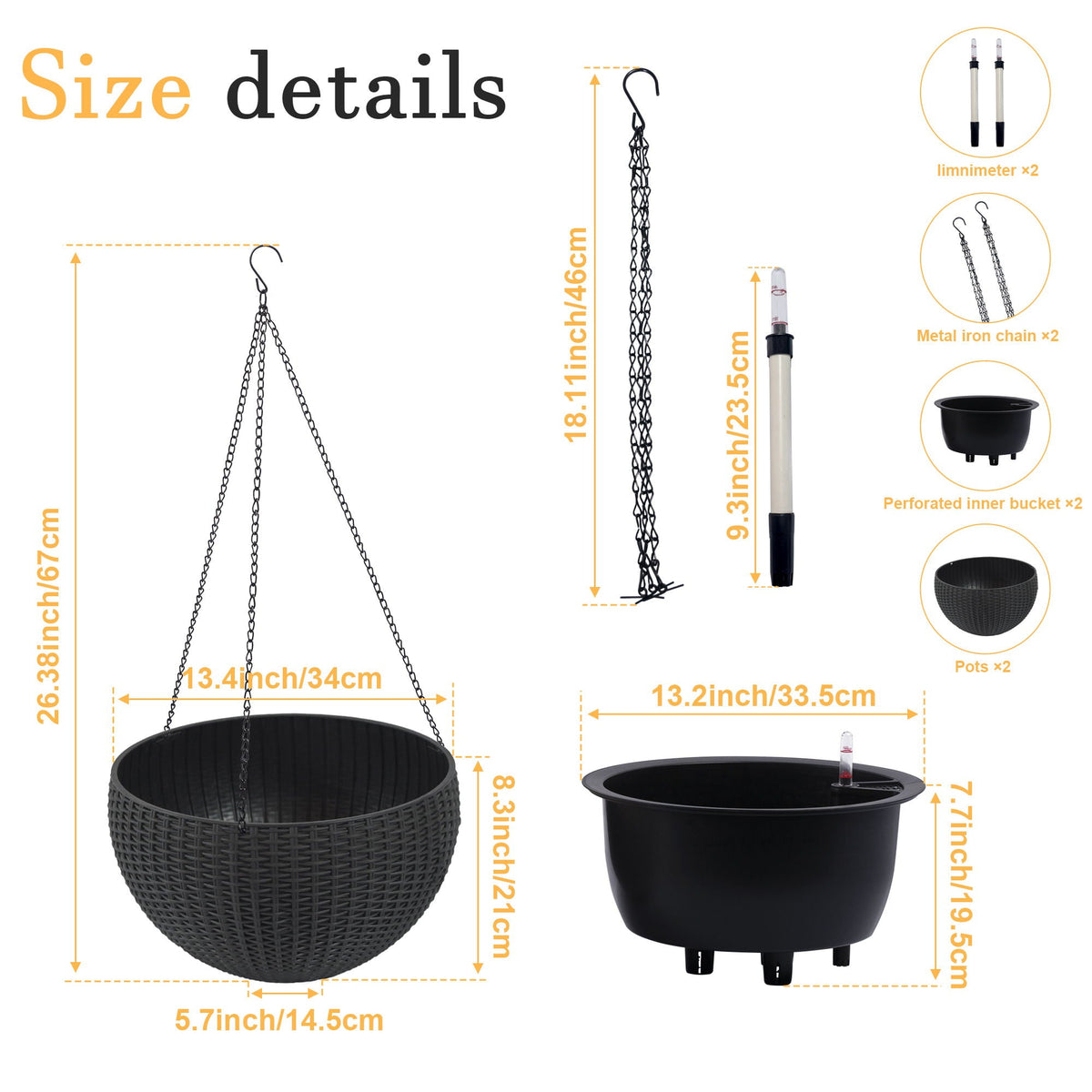 Self Watering Hanging Planter by HouseOfZazla, black woven basket, set of 2 pots on Tampa Home & Garden Store