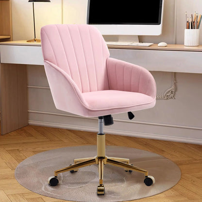 Pink adjustable ergonomic swivel office chair with gold base and casters on Tampa Home & Garden Store