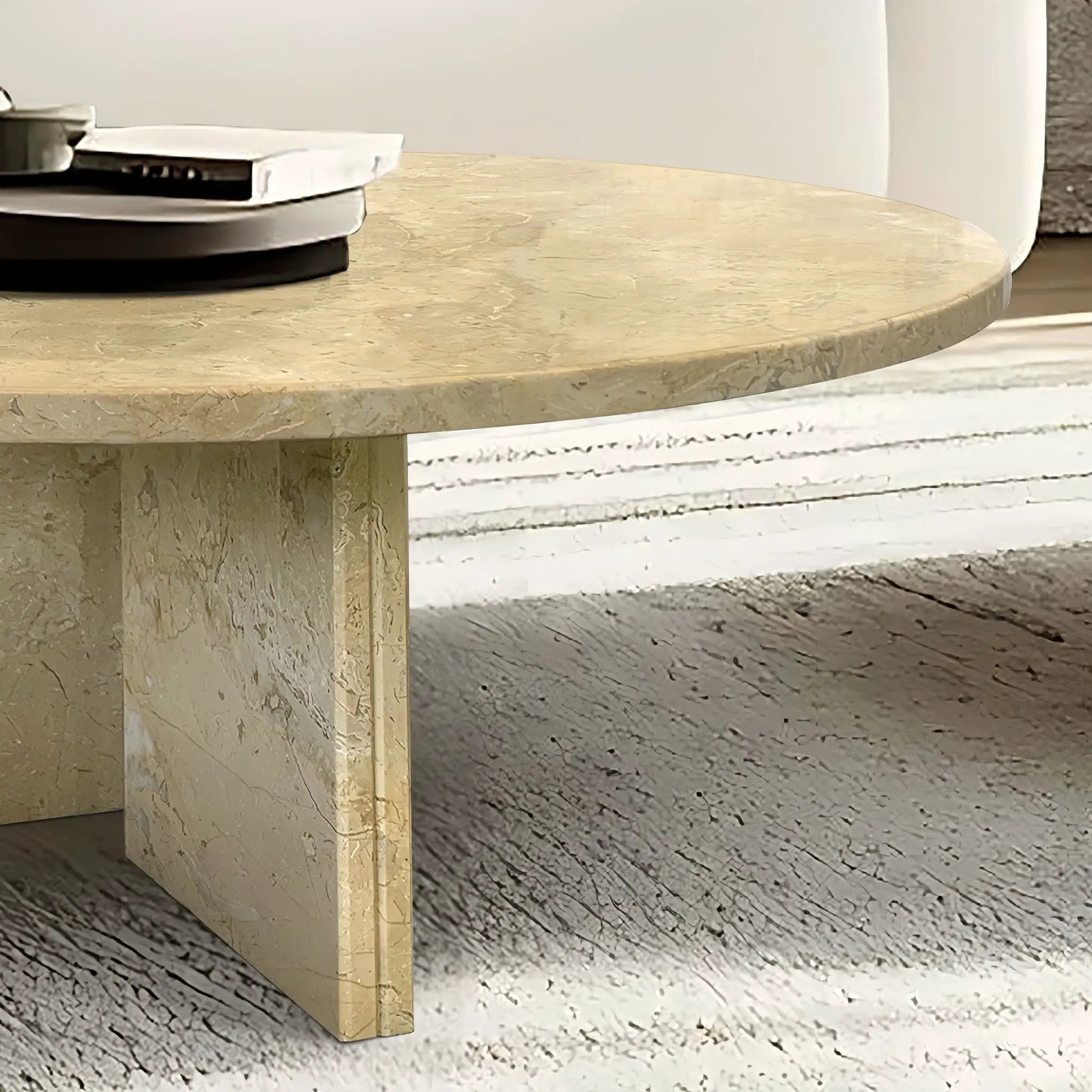 Elegant Coffee Duo Table Set beige marble top with a pedestal leg by Unique Piece Furniture on Tampa Home & Garden Store