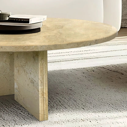 Elegant Coffee Duo Table Set beige marble top with a pedestal leg by Unique Piece Furniture on Tampa Home & Garden Store