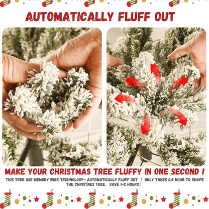 9-Foot Pre-Lit Snow-Flocked Christmas Tree by HouseOfZazla with fluffy snowy branches on Tampa Home & Garden Store
