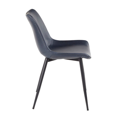 Contemporary dining chair with vintage navy blue upholstery, curved back, black metal legs on Tampa Home & Garden Store
