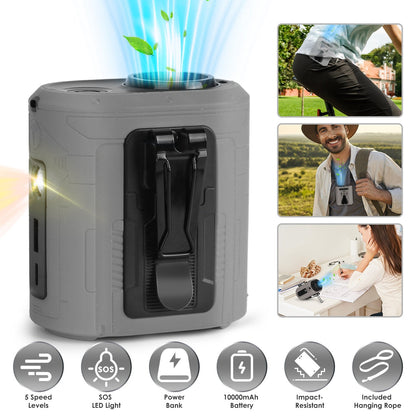 GemGear 5-in-1 portable waist clip fan with 5 speeds, flashlight, 10000mAh battery on Tampa Home & Garden Store