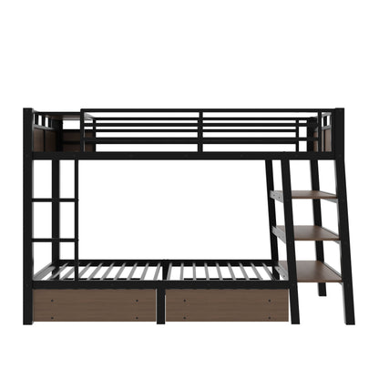 HouseOfZazla twin metal bunk bed in black with right-side steps and under-bed storage drawers on Tampa Home & Garden Store