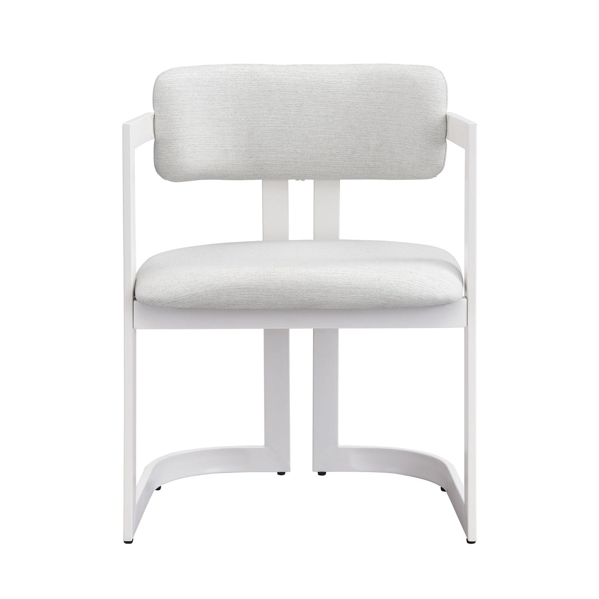 Upholstered dining armchairs set of 2 with light gray fabric cushions on white frames on Tampa Home & Garden Store