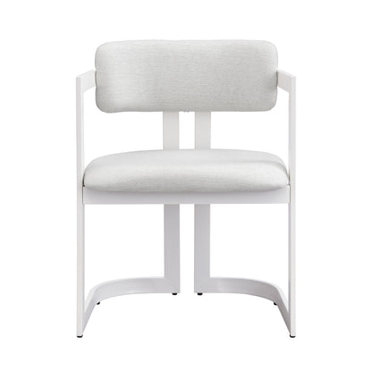 Upholstered dining armchairs set of 2 with light gray fabric cushions on white frames on Tampa Home & Garden Store