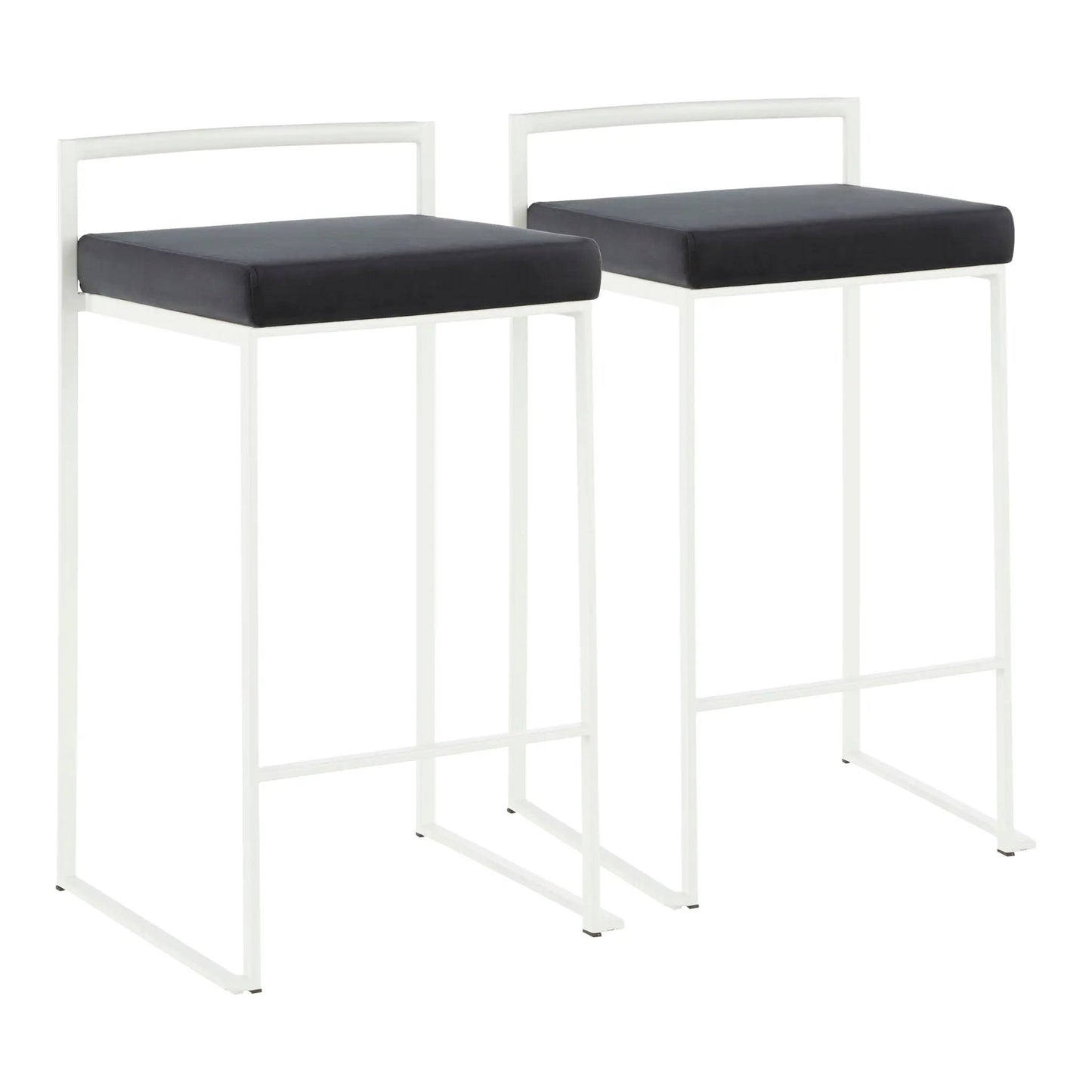 Fuji stackable counter stools, white frames and dark gray cushions, two stools on Tampa Home & Garden Store